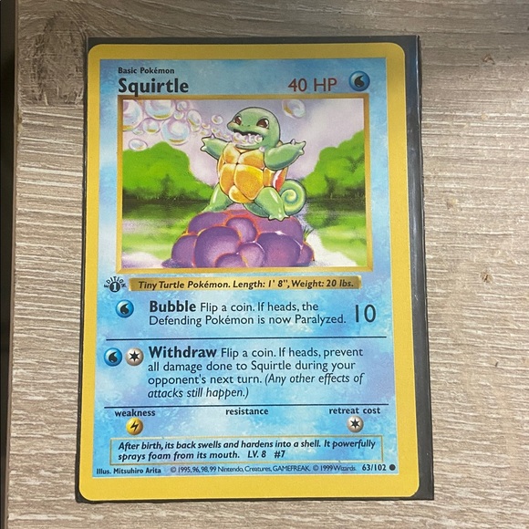 1999 First Edition Base Set Shadowless Squirtle Pokémon Card # 63/102 - Picture 4 of 4
